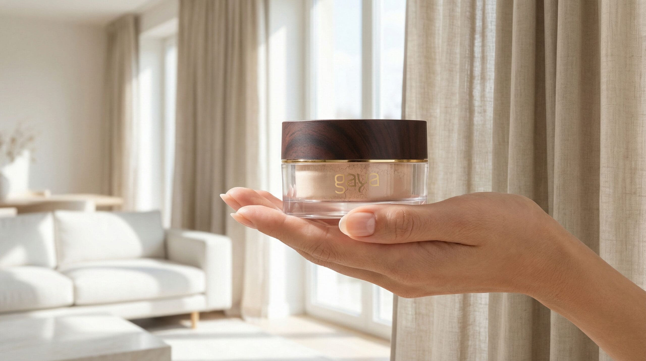 יד מחזיקה מייקאפ בבית